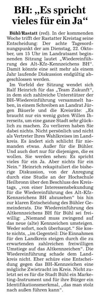 Acher- und Bühler Bote, 18.10.2013: "BH: 'Es spricht vieles für ein Ja'"