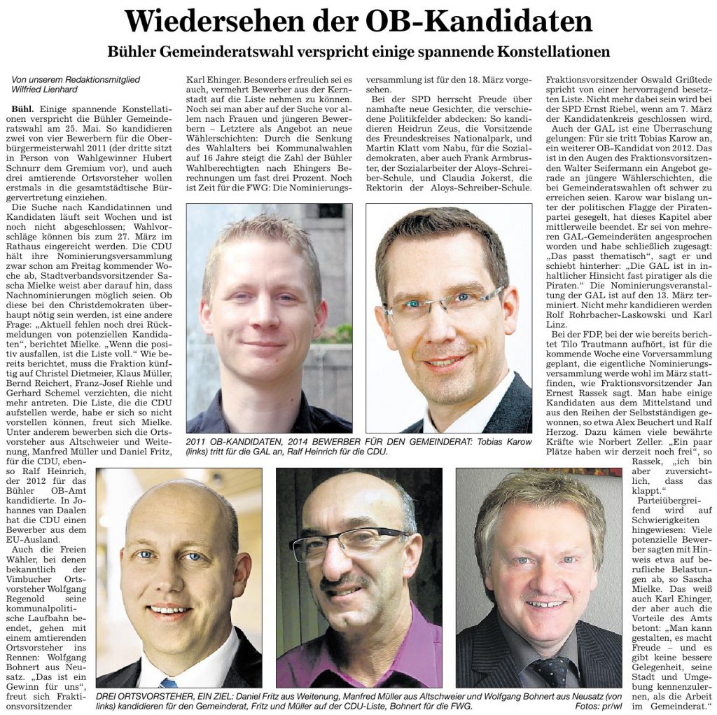 Badische Neueste Nachrichten, 01.02.2013: "Wiedersehen der OB-Kandidaten"