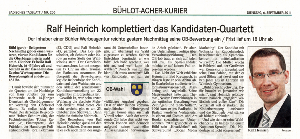BT, 6.09.2011: "Ralf Heinrich komplettiert das Kandidaten-Quartett"