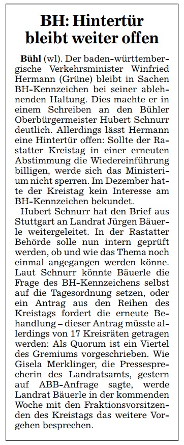 Acher- und Bühler Bote, 14.06.2013: "BH: Hintertür bleibt weiter offen"