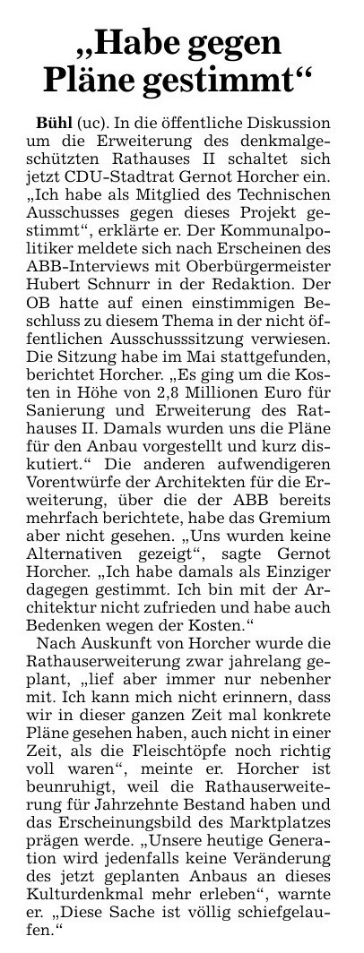 Badische Neueste Nachrichten, 04.10.2013:<br/> "Habe gegen Pläne gestimmt"